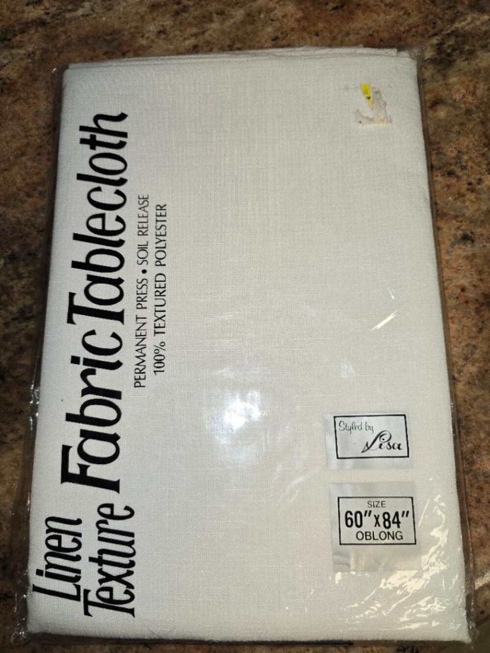 Linen Texture Tablecloth 60x84 Oblong White NWT